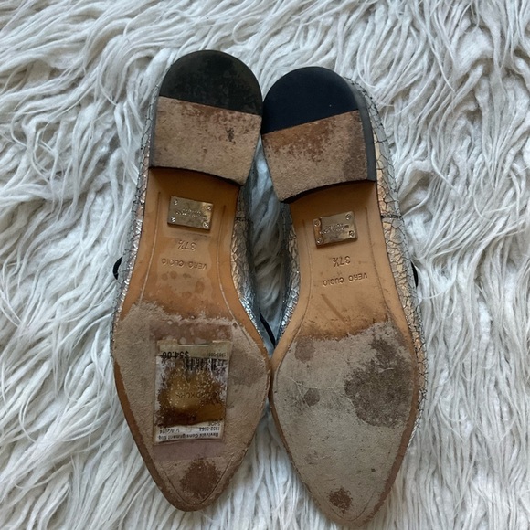 Michael Kors Collection Metallic Silver Leather Crackled Lace Up Loafers Sz 37.5 - Picture 7 of 10